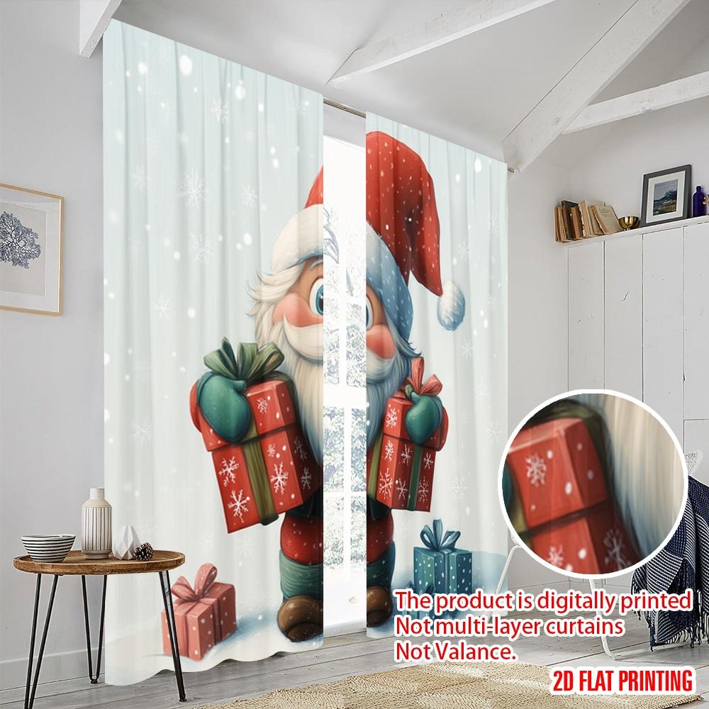 2pcs,2D Plane Printing Pattern Curtains Cute Santa Claus Presents Snow (3) Polyester Fabric (without Rod) Decorations Inside Use