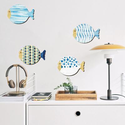 4Pcs/Set Wooden Fish Wall Decoration Farmhouse Rustic Nautical Fish Wall Art Sculpture Home Living Room Bathroom Bedroom Wall Decorative Sign
