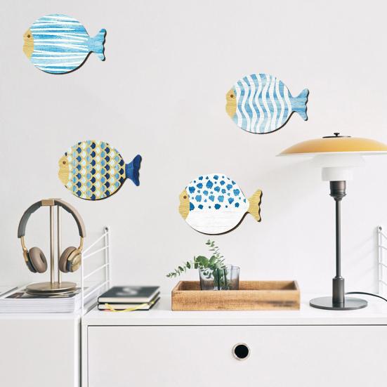 4Pcs/Set Wooden Fish Wall Decoration Farmhouse Rustic Nautical Fish Wall Art Sculpture Home Living Room Bathroom Bedroom Wall Decorative Sign