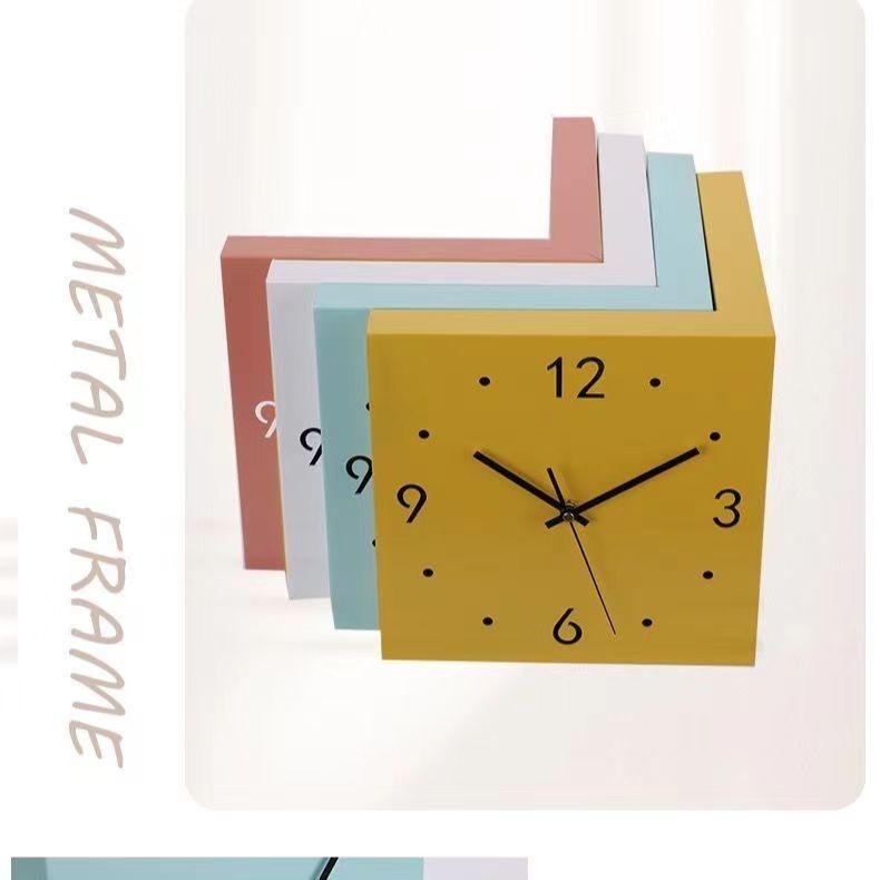 Automatic Induction Lamp Corner Wall Clock Steel Sun Corner Double-sided Wall Clock Digital Hollow Mute Free Punching