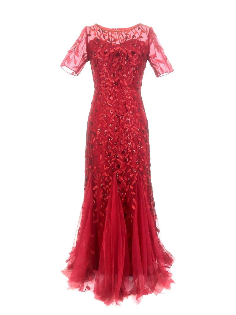 2023 Pailletten-Brautjungfernkleid: Kurzärmlig, Slim Fit, Langer Fishtail-Rock für Bankettabende