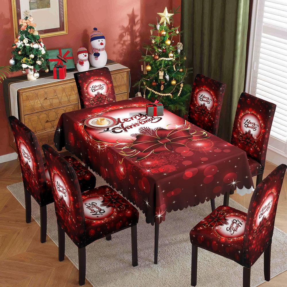 Festive Tablecloth Set Stretch Chair Covers Waterproof Christmas Decorations Dining Table Cloth Home Kitchen Decor