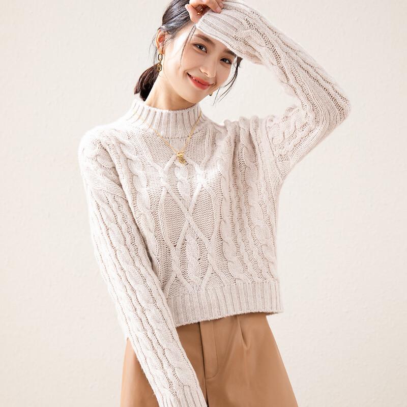 Women's Thickened Pure Wool Cable Knit Semi-High Neck Sweater