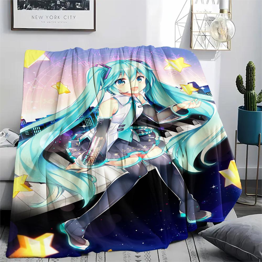 1 ks flanelová deka s potiskem anime Miku, Vysoká kvalita, Pohodlná pro všechna roční období, Domácí dekorace, Teplo a pohodlí, Perfektní jako dárek