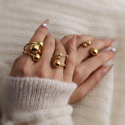 Stainless Steel Spherical Ring Geometric Personality Exaggerated Titanium Steel Ring Wind