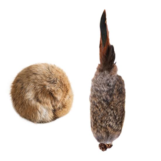 2Pcs Furry Ball Cat Toys Faux Rabbit Fur Cat Kicker Toys Natural Gall Fruit