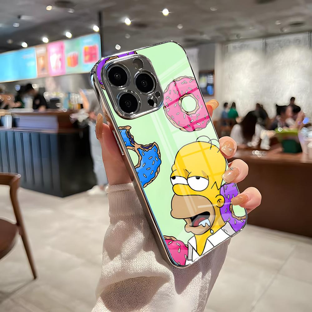 The Simpsons Phone Case For IPhone 17 Pro Max 15 Pro 16 14 Plus 12 13 Mini 11 Pro Shockproof Electroplated Glass Cover