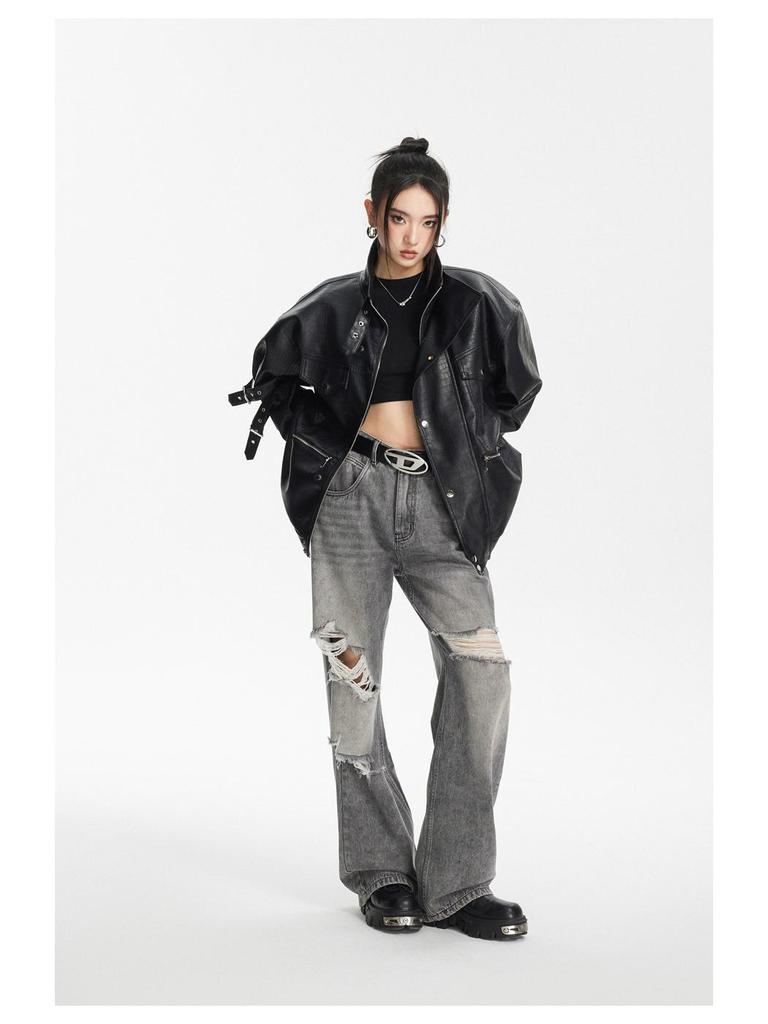 ANSWER ME Unisex Retro PU-Leder Motorradjacke - Trendy, Locker, Lässiger Mantel W251