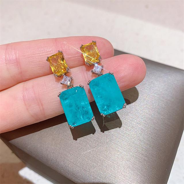 Shining Crystal Square Dangle Earrings High Quality Statement Design Elegant Temperament Brand Jewelry Fashion Earings