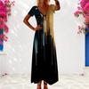 Women Plus Size V Neck Short Sleeve Dark Abstract Printed Maxi Dress