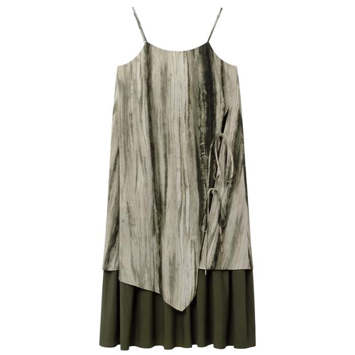 Tie-dye style fake two-piece suspender dress women s summer new design loose and thin dress S
