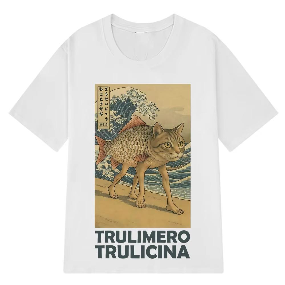 Trulimero Trulicina Brainrot T-Shirt Funny Japanese Ukiyo-E Art Meme Tee Aesthetic Italian Brainrot Cotton Man Woman T Shirts