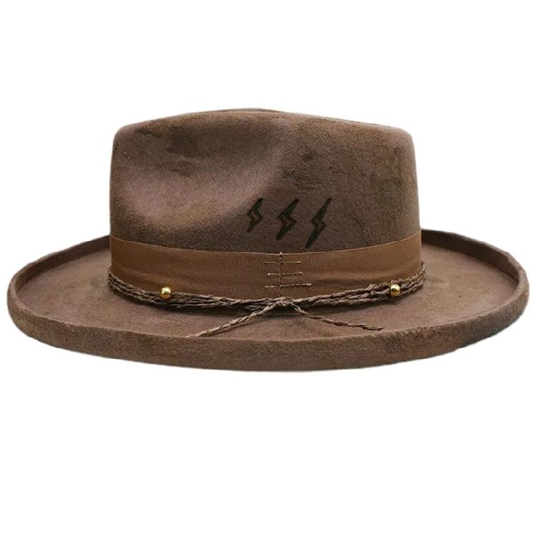 Vintage Gentleman Hat Cosplay Costume Hat Stage Show Hat Halloween Costume Distressed Rope Belt Hat