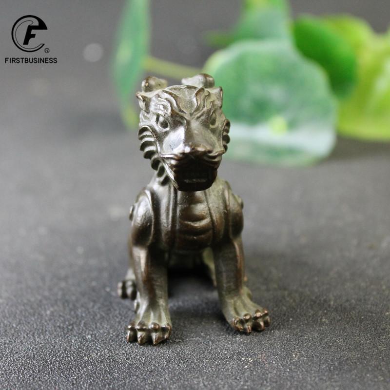 Antique Copper Lion Statue Ornaments Solid Bronze China Lions Study Room Brass Desktop Paper weight Vintage Home Decorations