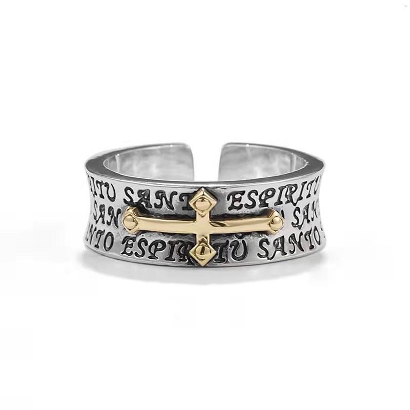 Korean Version of Fashion Temperament Men's and Women's Imitation Cross Ring Color Separation Trend Personality Live Adjustable Jewelry