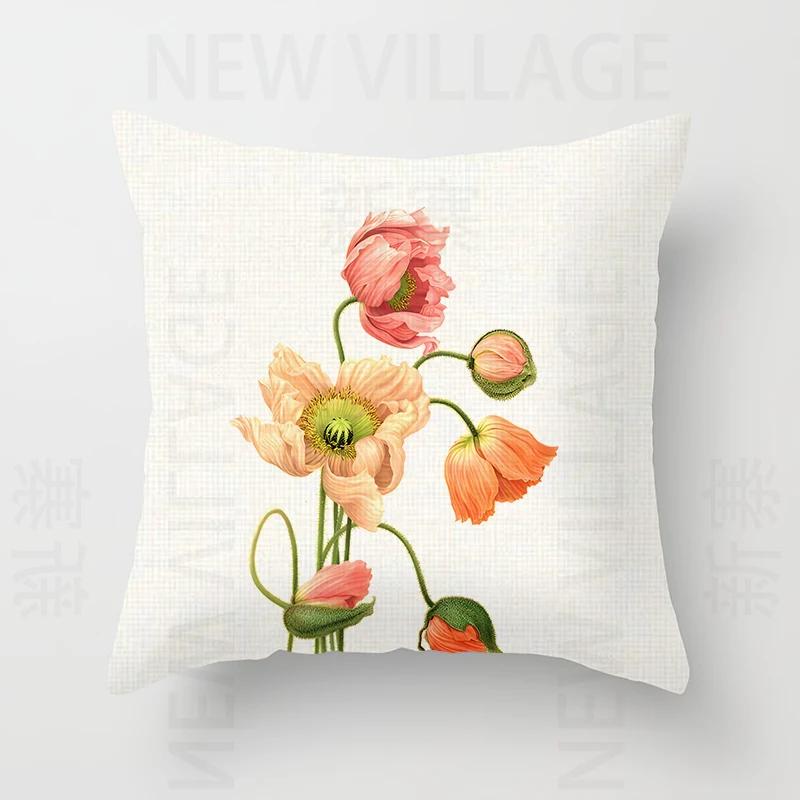 Nordic modern red flower linen pillowcase sofa cushion cover home decoration can be customized for you 40x40 50x50 60x60 45x45
