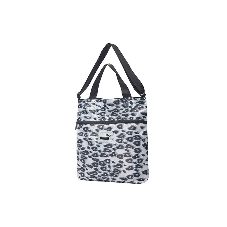 Puma Adjustable Strap Leopard Print Fabric Tote Shoulder Bag Unisex bags Black White 077926-02 Black & White