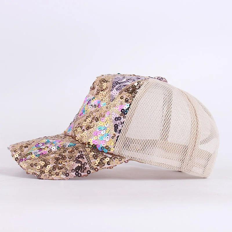 Brand Oohmy Baseball Cap Adjustable Glitter Mesh Trucker Hat Sequins Embroidery Hats for Women and Teenager Girls Snapback