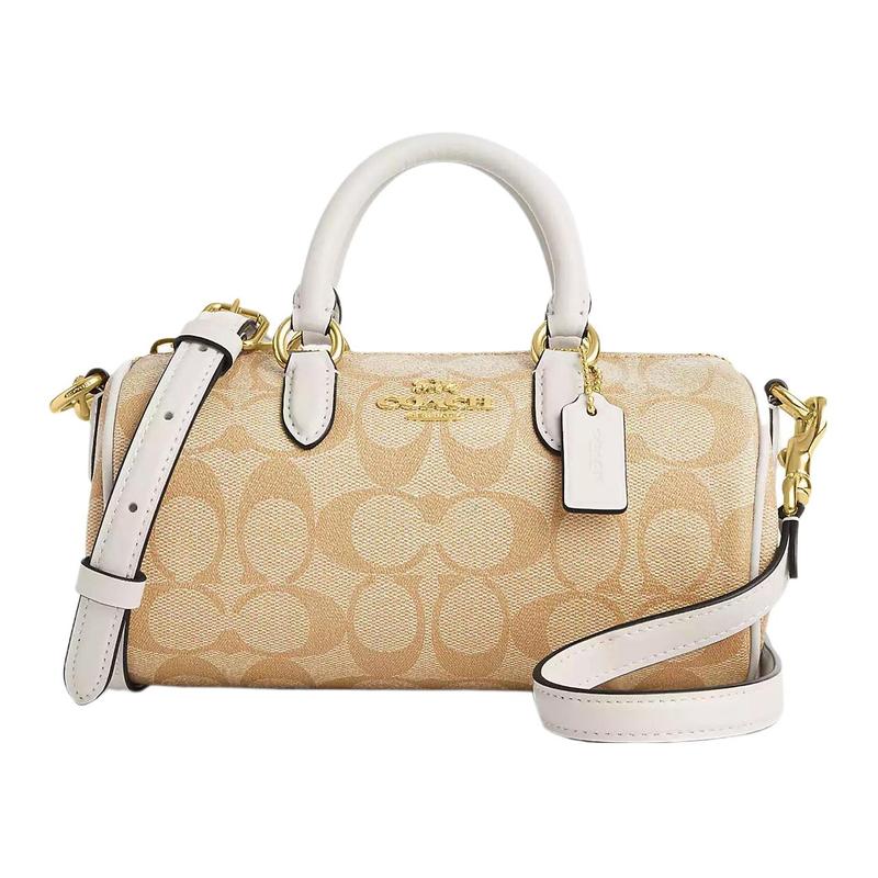 

COACH handbag Lacey 19 gold logo classic presbyopic hardware buckle zipper canvas with leather Boston bag shoulder bag crossbody bag small size золотий