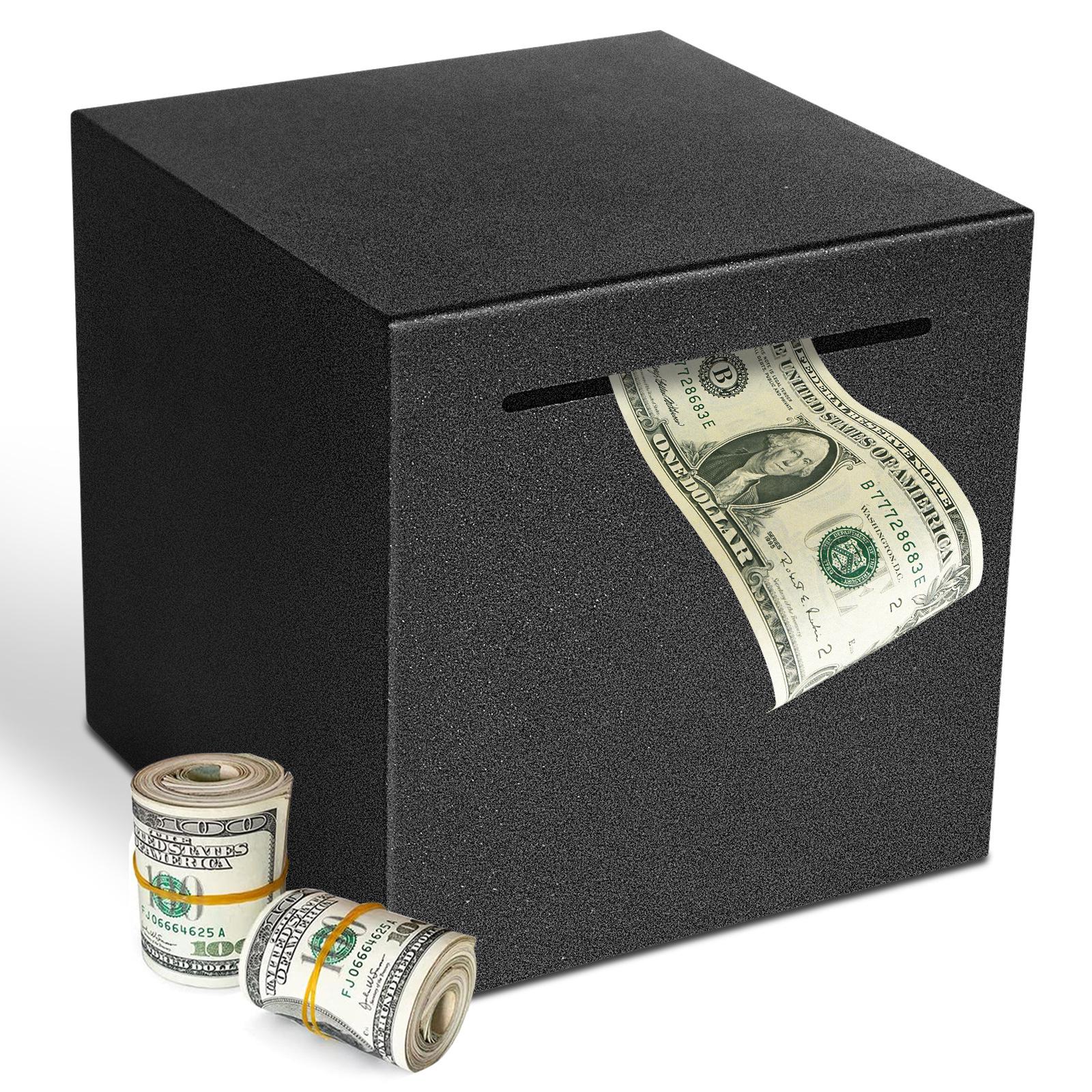 

Металлическая матовая копилка: Надежная, не открывающаяся копилка с замком-паролем 12x12x12 cm чёрный