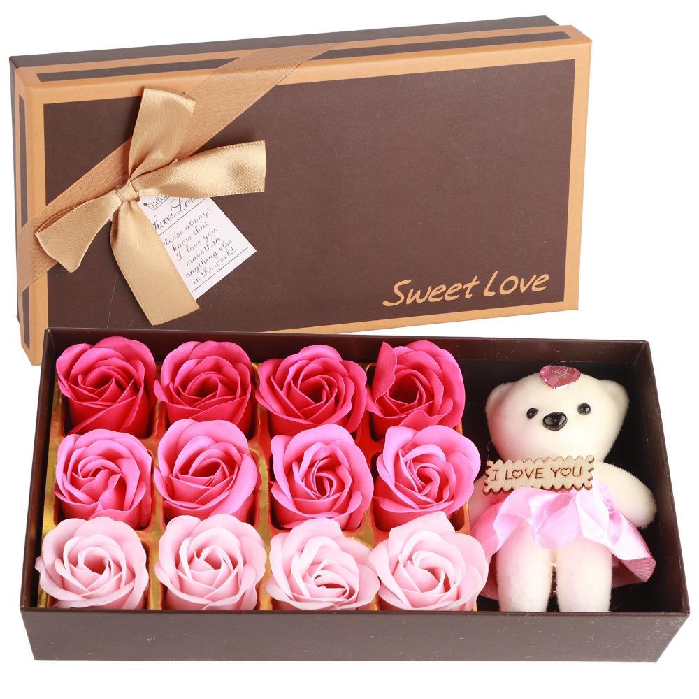 Pink Color Soap Flower Bear 12 Bouquet Romantic Bear Rose Flower Plush Bear Romantic Occasion