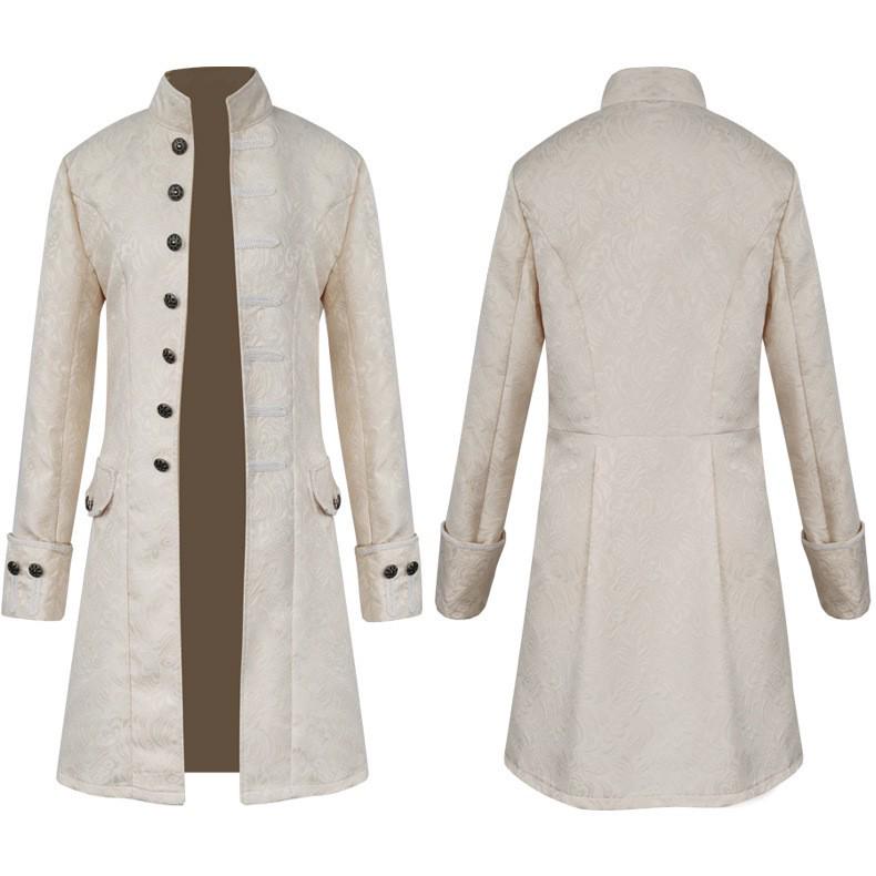 2021 European & American Men's Solid Color Steampunk Retro Stand Collar Coat