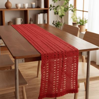 Traditionell kinesisk nyårsbordslöpare Dekorativ Vintage Röd Duk Lång Rand Elegant Bordsöverdrag Kaffebord
