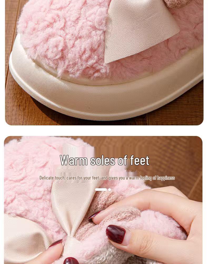 Women's Winter Bowknot Cotton Non-Slip Slippers
