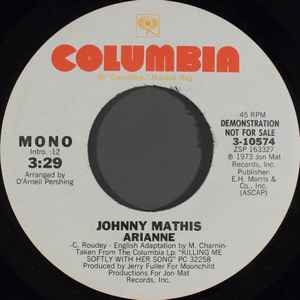 

7inch Record JOHNNY MATHIS - Arianne 310574PROMO Columbia 1977 US Pop Used