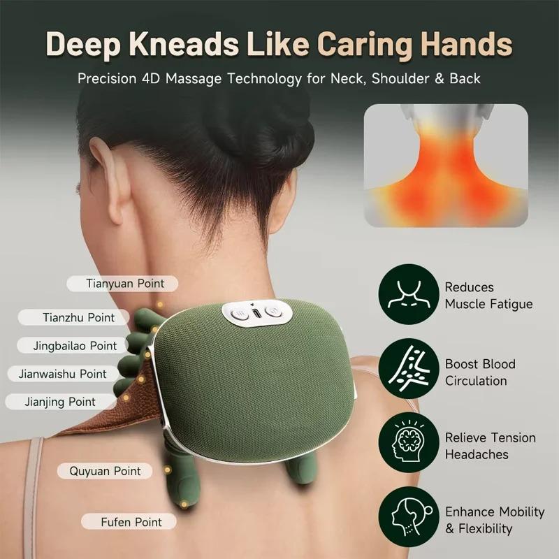 Electric Neck Shoulder Massager Heated Trapezius Muscle Kneading Massage Pillow for Neck Waist Leg Body Use