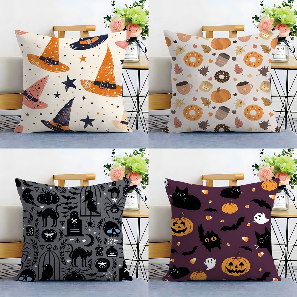 Halloween Witch Hat Pillow Case Plush Fabric Soft Double Sided Print Sofa Cushion Cover Throw Pillow Covers