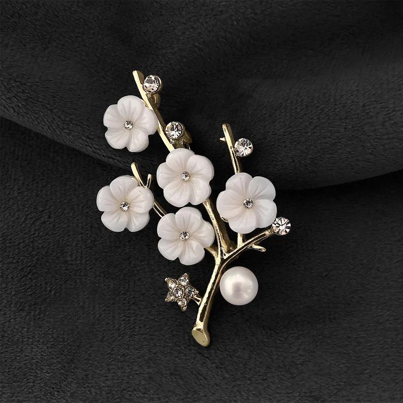 Fashion Brooches Jewelry Vintage Pearl Brooch Rhinestone Plum Ladies Elegant Fashion Wedding Jewelry
