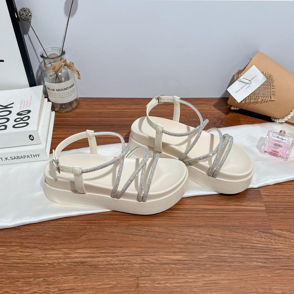 Grape mother summer new platform sandals women wear small height increase fairy style versatile sparkling rhinestone sandals