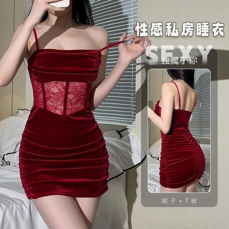 

Royal sister French spice girl style sexy lace suspender dress waist hollow slim slim and thin hip skirt One size fits all