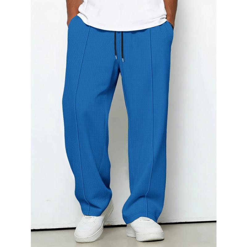 Mens Gray Waffle Knit Drawstring Waist Wide Leg Casual Pants