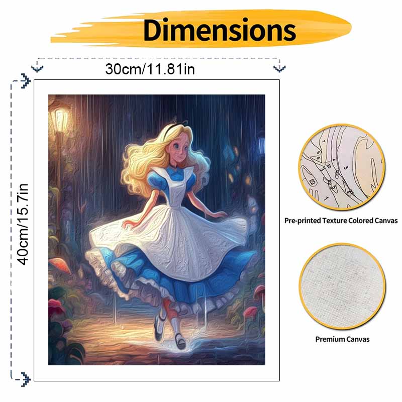 Disney DIY Painting Kit Alice Rain Classic Style Home Decor Craft Gift Idea Art Paint by Numbers Set Elegant Wonderland Wall Decor Painting