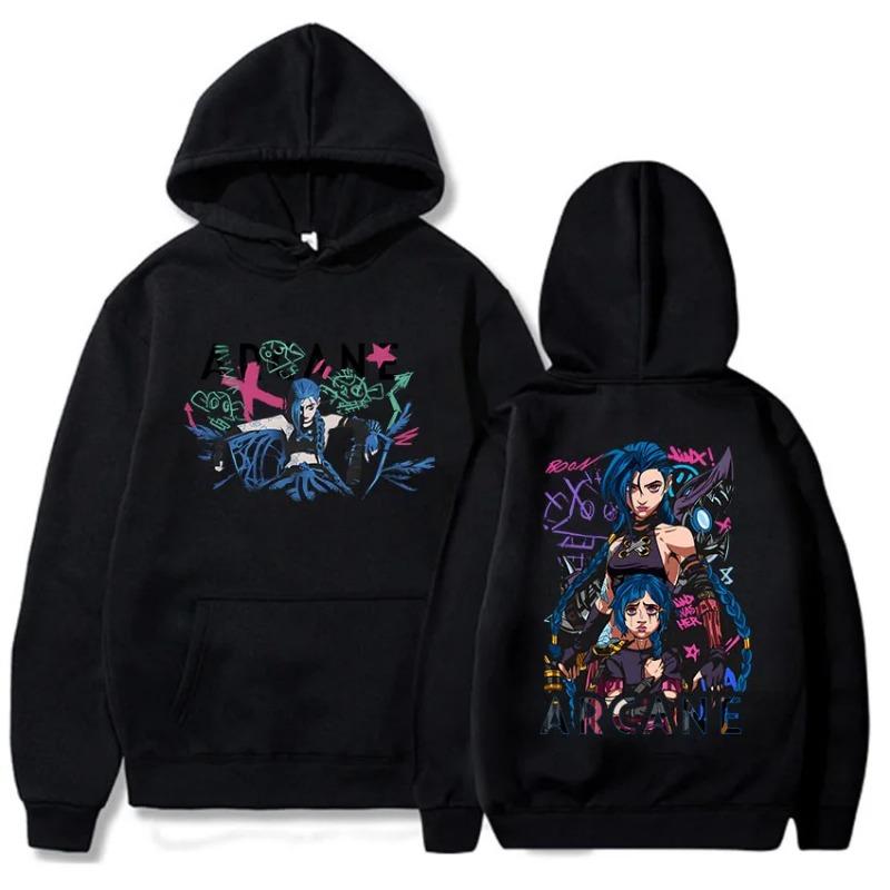 

Arcane Jinx Boom Hoodies Горячая игра Сериал Печать Унисекс Уличная одежда Ropa Hombre Sudaderas Мужская/Женская одежда Мягкие толстовки и свитшоты Унисекс M чёрный