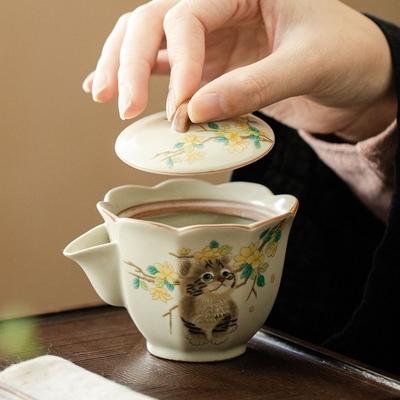 Exquisite Cat Tea Tureen Ceramic Hand Grasping Tea Maker Creative Ru Kiln Gaiwan  Tea Ceremony