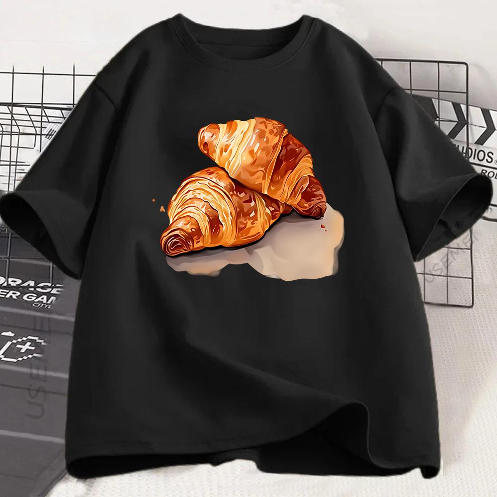 T-shirt Grafica Croissant Francese Estetica Stampa Pane Cibo Maglietta Estiva Manica Corta Moda Casual Stile Panetteria Top Unisex