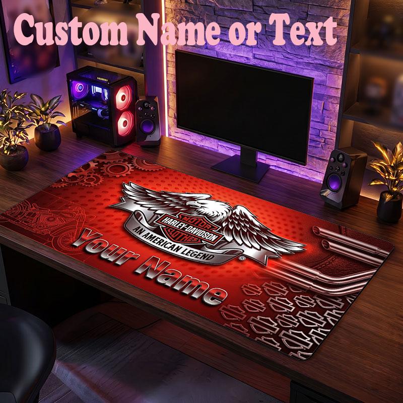 Harley-Davidson Customized Name Text Mouse Pad, Large Desk Mouse Mat Personalized Home Office Present