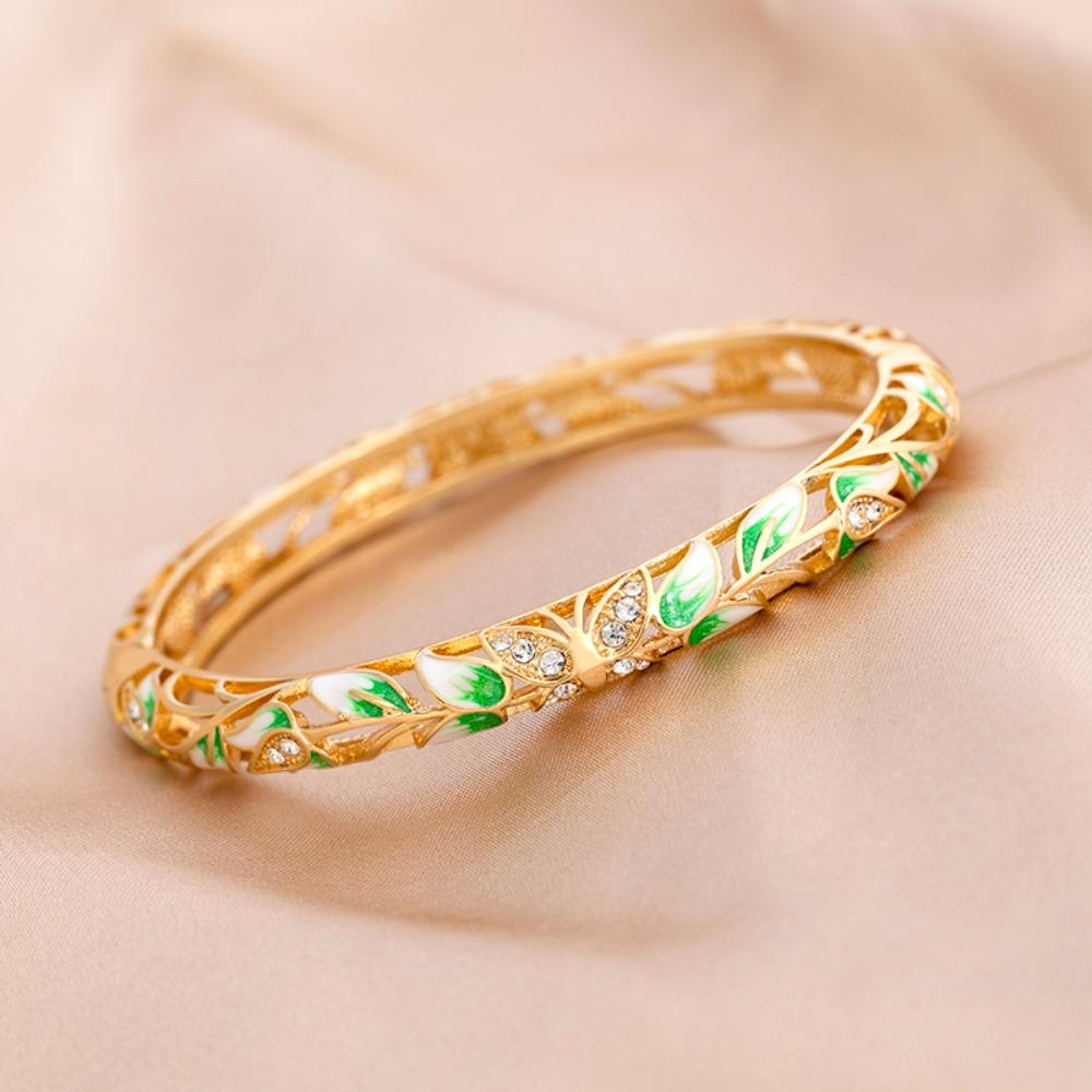 Shiny Drip Oil Enamel Bracelet Ethnic Women's Hand Bracelet Hollow Out Flower Bangle Jewelry Gifts