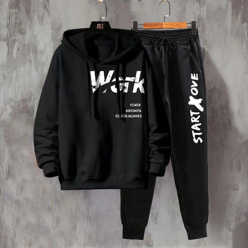 Men Hooded Pullover Suit Spring Teen Student Clothing Sports Suit Casual Sweater and Pants for Young