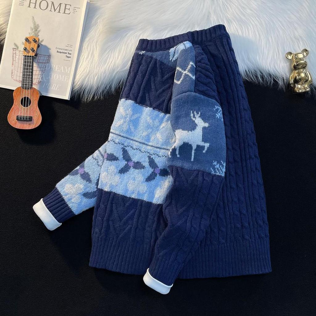 Men's Retro Patchwork Loose Knit Sweater - Winter Base Layer Outerwear
