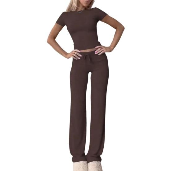 Women's 2 Piece Lounge Sets Short Sleeve Crop Top And High Waist Wide Leg Pants Matching Tracksuit Summer Casual Workout Outfits