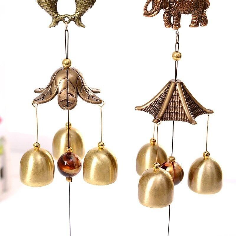Metal Copper Wind Chime Copper Yard Garden Decoration Bell Feng Shui Pendant Town Lucky Fish Elephent Money Shop Doorbell Gift