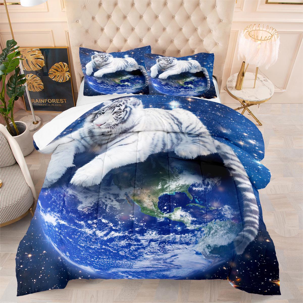 3d Digital Printing Thickened Feather Silk Cotton Quilt Animal Tiger Fat Quilt Printing Three-piece Quilt Cover Set 172*218cm