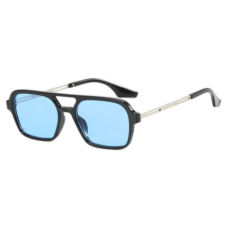 Non-polarized Casual Style Men Square Frame Dual Beam Fashion Sunglasses for Running, Anti Glare Hollow Men Shades