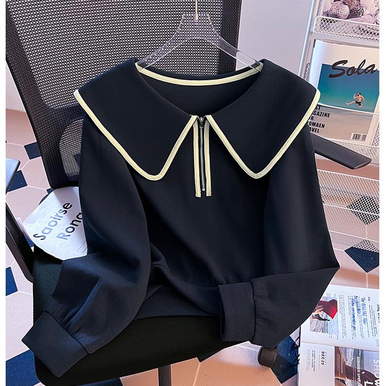 Women s Burgundy Half-Zip Doll Collar Sweatshirt - Petite Loose Long-Sleeves for Spring and Autumn M 2460₽