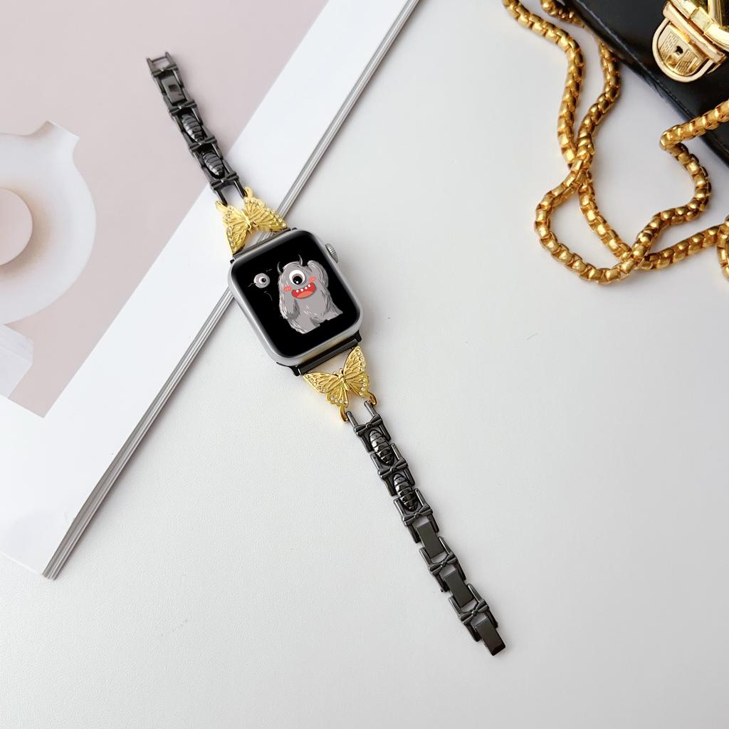 Butterfly Alloy Fashion Watch Bands for Watch 10/9/8/7 IWatch 40/42/44/45mm Bangle Design Press Buckle Full Color Printing
