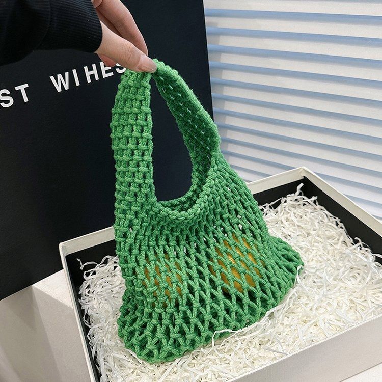 

Сетчатая сумка-тоут с вырезами, ручная работа, из хлопковой веревки, сумка на запястье, пляжная сумка-ведро для отпуска зелёный